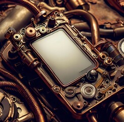 smartphone steampunk style, copper, pipes, cables, knobs - 584688319