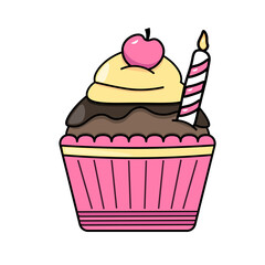 cupcake with cherry with candle