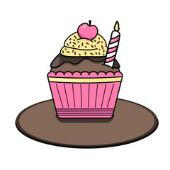 cupcake with cherry with candle