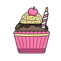 cupcake with cherry with candle