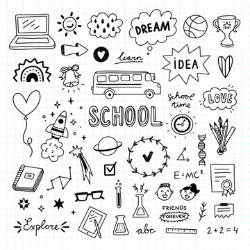 School vector clipart. Hand drawn school doodles. Vector study illustrations