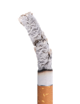 Cigarette burning on transparent background, smoke addiction concept