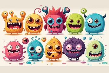Fotobehang set of cartoon characters,happy and smile, cute monsters, white background, vector illustration, Made by AI,Artificial intelligence © waranyu