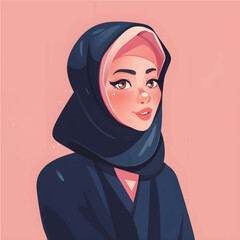 Hijab girl Illustrations: Flat Cartoon Style Depicting Modestly Dressed Classy Women