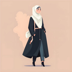 Hijab girl Illustrations: Flat Cartoon Style Depicting Modestly Dressed Classy Women