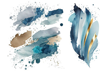 Abstract paint stokes collection. Brown, gold and blue. Generative AI