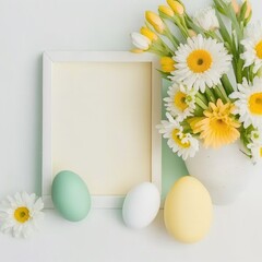 Easter composition flowers, eggs, postcard