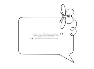 Continuous one line drawing of butterfly and speech bubble. Trendy line art vector on a white background. Vector illustration.