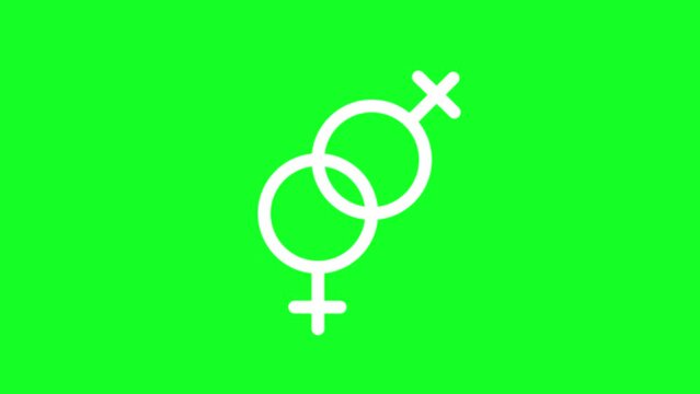 Animated lesbian white line icon. LGBT community. Sexual orientation. Loop HD video with chroma key, alpha channel on transparent background, black solid background. Outline motion graphic animation