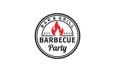 Fire Flame Vintage Retro BBQ Grill, Barbecue, Barbeque Label Stamp Logo design template
