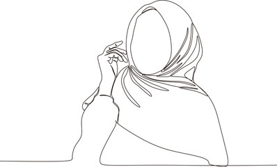 Beautiful woman in hijab continuous line art drawing,vector,illustration