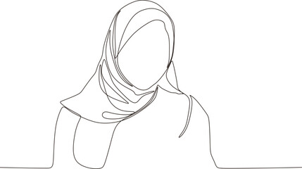 Beautiful woman in hijab continuous line art drawing,vector,illustration