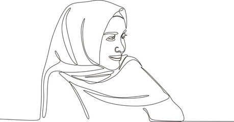 Beautiful woman in hijab continuous line art drawing,vector,illustration