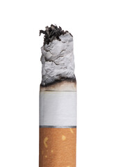 Cigarette burning on transparent background, smoke addiction concept