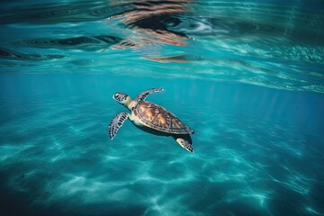 Obraz na płótnie Canvas a tiny turtle flying through the ocean. Generative AI