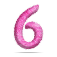 Number 6 design with realistic pink fur texture