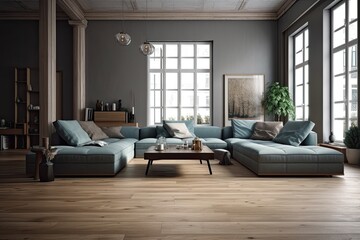 Fototapeta na wymiar Big comfortable couch in modern living room. Generative AI