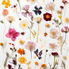 collage of colorful pressed flowers, made with generative ai