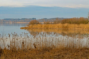 view over Chiemsee lake with the alps at the horizon