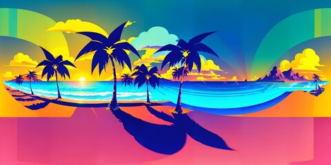Fototapeta na wymiar Photo of a tropical beach scenery with palm trees