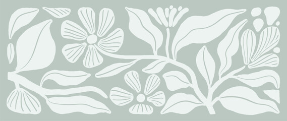 Matisse art background vector. Abstract natural hand drawn pattern design with flowers, leaves, branches. Simple contemporary style illustrated Design for fabric, print, cover, banner, wallpaper.