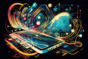  Abstract background, metaverse and technology, laser and geometric theme abstract background, light and glow, Generative Ai