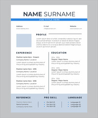 minimalist resume template with clean and simple design in blue color