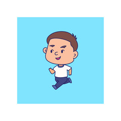 happy cute little boy running so fast vector illustration. 