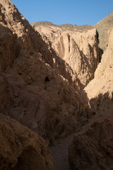 Sinai mountains at daytime, blue sky, top view of the mountains, colorful canyon at sunset in Egypt sunny day, landscape