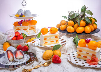 Mayongchid or marian plum cake look so delicious. Summer fruit cake. Sweet yellow marian plum...