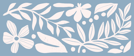 Matisse art background vector. Abstract natural hand drawn pattern design with flowers, leaves, branches. Simple contemporary style illustrated Design for fabric, print, cover, banner, wallpaper.