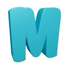 Blue alphabet letter m in 3d rendering for education concept