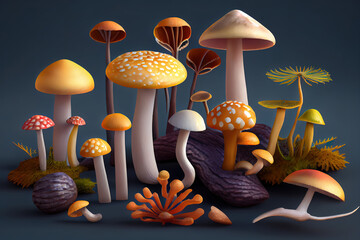 Wild mushrooms. Generative Ai