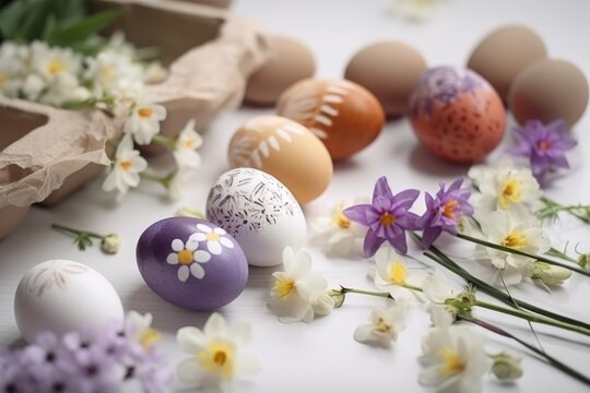 Decorate Easter eggs with the beauty of spring flowers. Generative AI