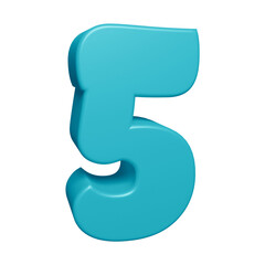 Blue number 5 in 3d rendering for math, business and education concept