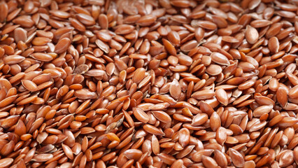 Flax seeds. Flax seeds close up. Seed texture. Omega 3. Healthy food. Selective focus