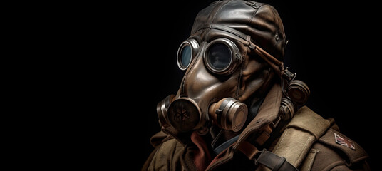 AI Generated Close-Up of a WW2 Soldier Wearing a Gas Mask in a Futuristic Fantasy World.