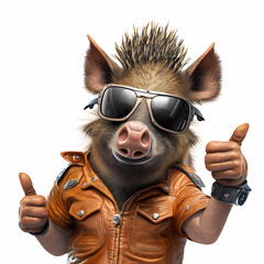 Wildboar Using Eye Glasses and Leather Jacket. Generative AI