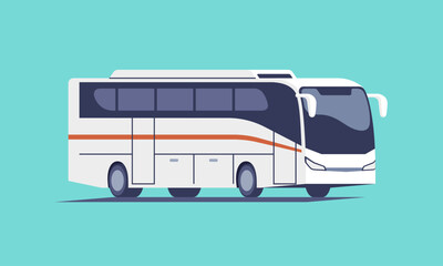 Naklejka na ściany i meble Modern white passenger bus, city tourist bus, transportation vehicle, modern and comfortable coach. Traveling by bus. Vector illustration for mobile and web graphics.