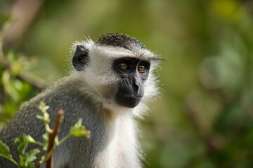 Fototapeta na wymiar Vervet monkey (Chlorocebus pygerythrus), or simply vervet, the Old World monkey of the African Cercopithecidae family. The term 