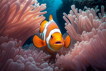 Naklejka na ściany i meble Nemo fish on the reef. Generative AI.