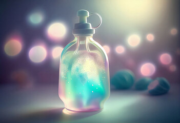 Bottle of perfume isolated on pastel color background. Generative AI.