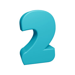 Blue number 2 in 3d rendering for math, business and education concept