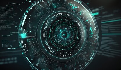 Futuristic Technology Concept, UI Elements, HUD, Security, Dial, Circular, Cyber Security Systems, 3d Render generative AI