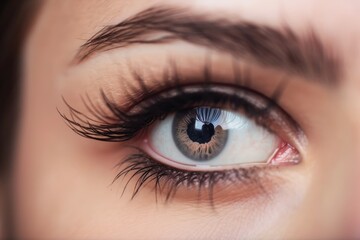Obraz premium Stunning female eye in macro with natural makeup; chic and detailed. Generative AI