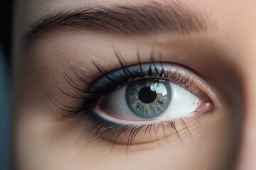 Stunning female eye in macro with natural makeup; chic and detailed. Generative AI