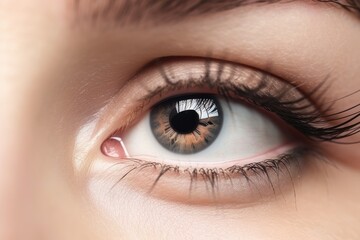 Obraz premium Stunning female eye in macro with natural makeup; chic and detailed. Generative AI