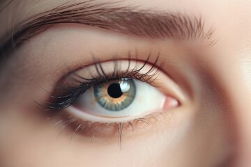 Obraz premium Stunning female eye in macro with natural makeup; chic and detailed. Generative AI