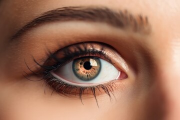 Obraz premium Stunning female eye in macro with natural makeup; chic and detailed. Generative AI