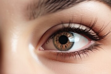 Obraz premium Stunning female eye in macro with natural makeup; chic and detailed. Generative AI